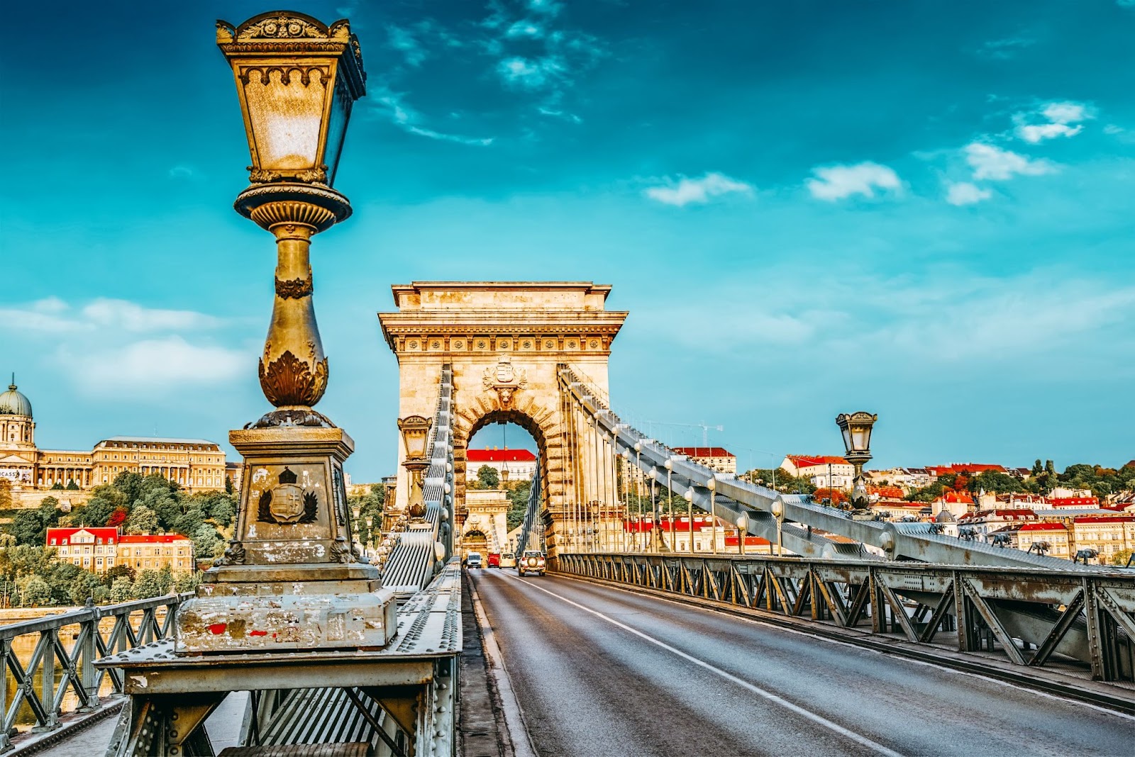 Szechenyi Chain Bridge at morning time. Budapest, Hungary