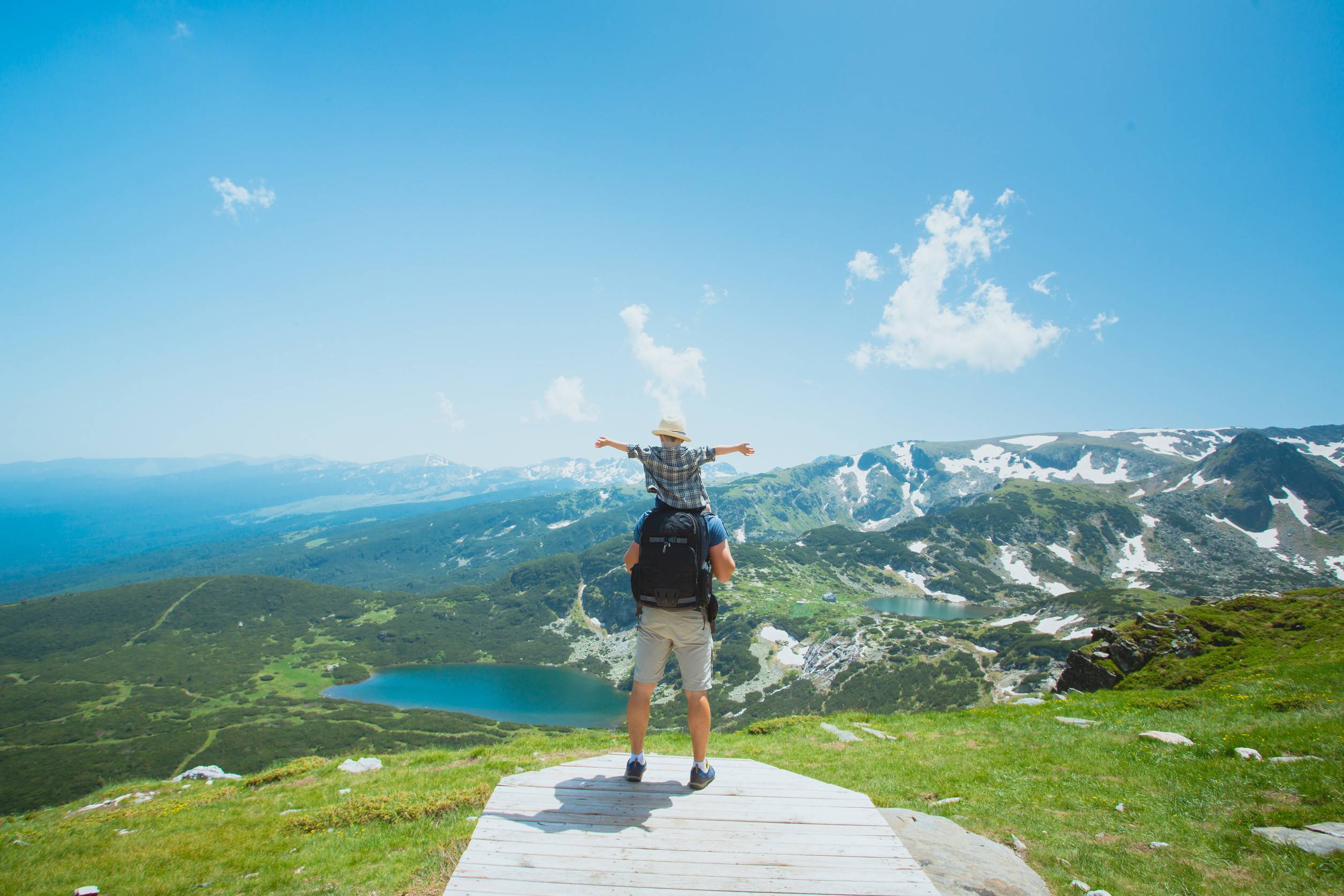 Father And His Little Son Near The Seven Lakes In Rila Mountain Bulgaria