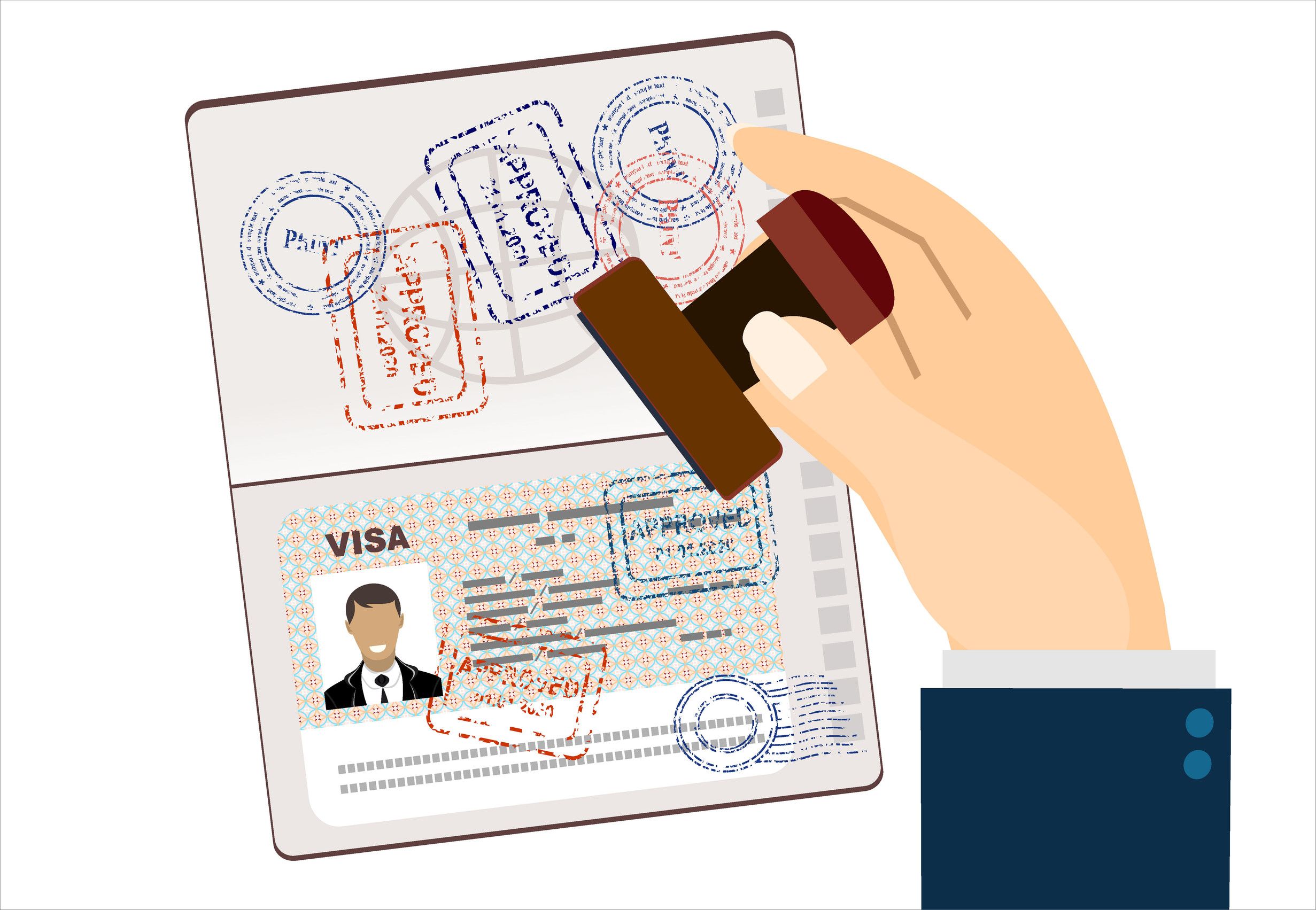 Visa Stamp Passport Hand Puts A Stamp In The Passport With A Mark