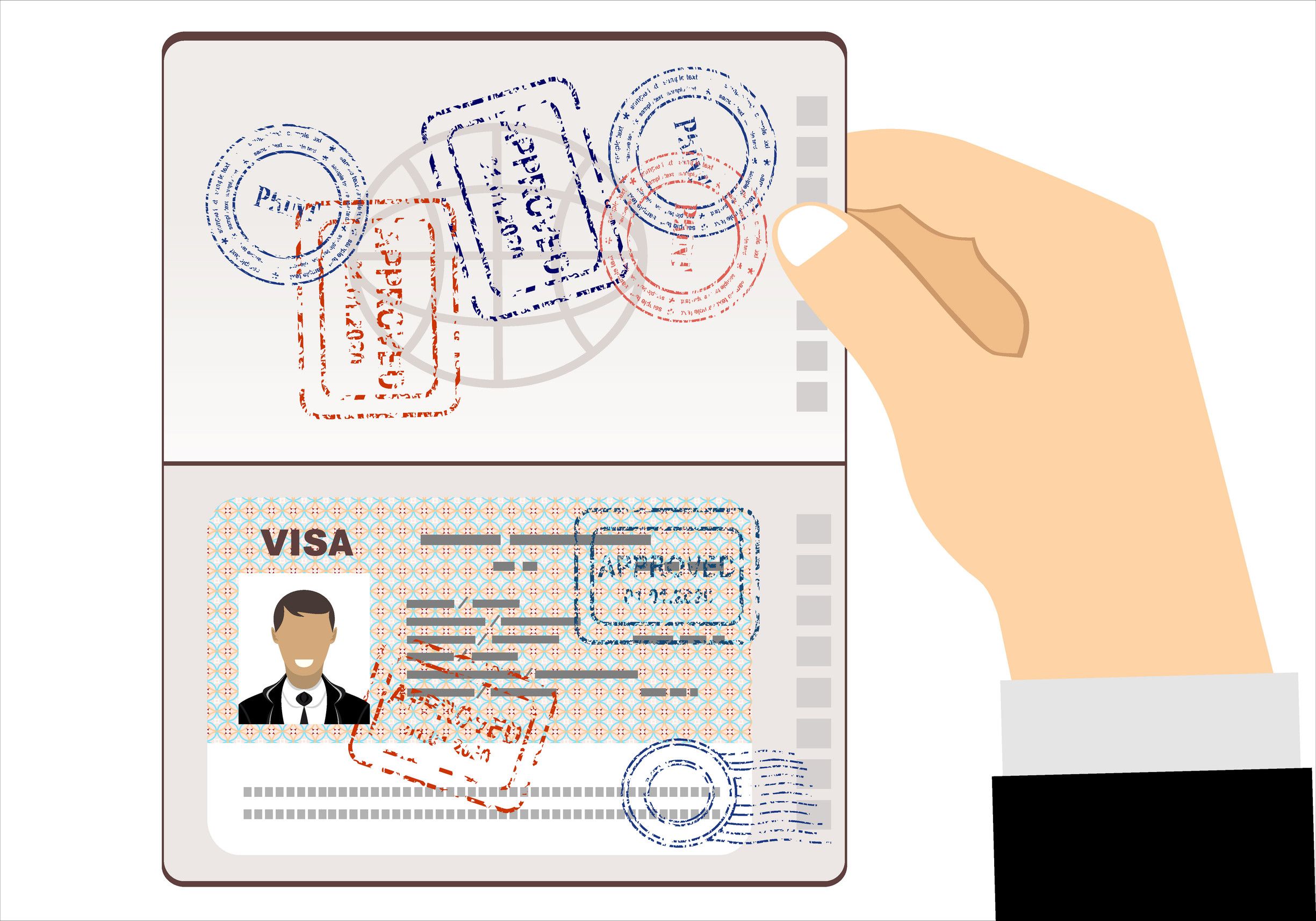 Visa Stamp Passport Men Hold Travel Identification Document