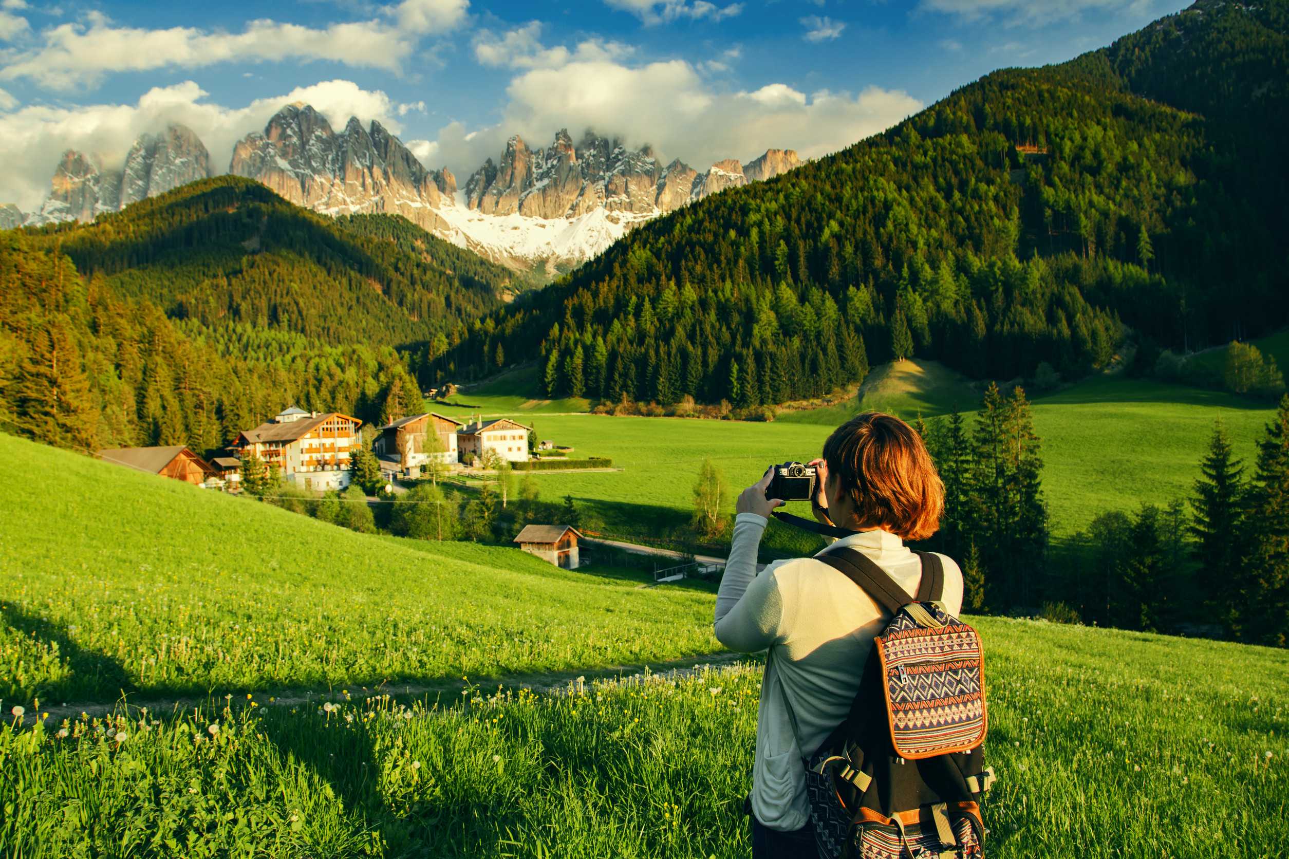Woman With Digital Camera Taking Landscape Photo Woman With Digital Camera Taking Landscape Photo