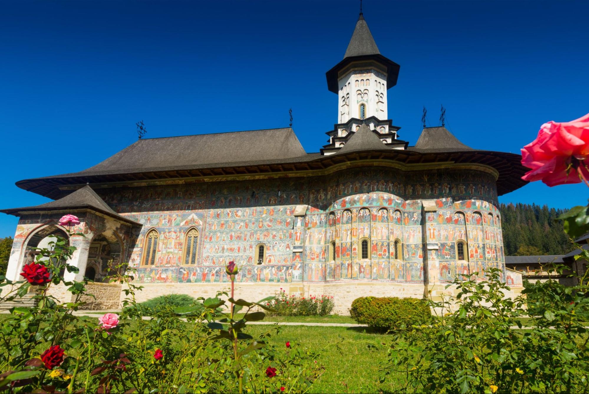 Image of church of Sucevita Monastery on Bucovina in Romania
